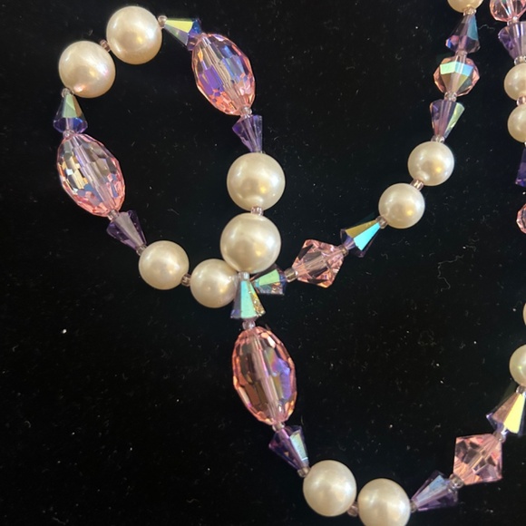 Vintage Signed Vendome Cocktail Crystal/Faceted Glass/Faux Pearl Necklace-Long - Picture 7 of 15